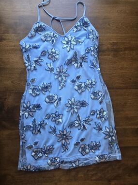 Forever 21 Blue Sequin Floral Mesh Dress Medium Y2K Party